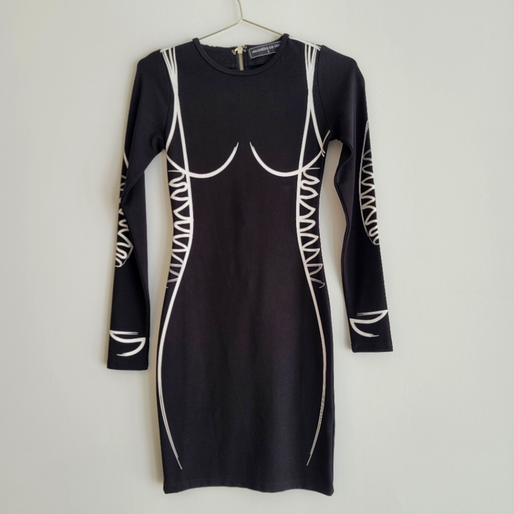 🖤Maniere De Voir- Black Sketch Mini Dress - NWOT US Size 2 (see description)
